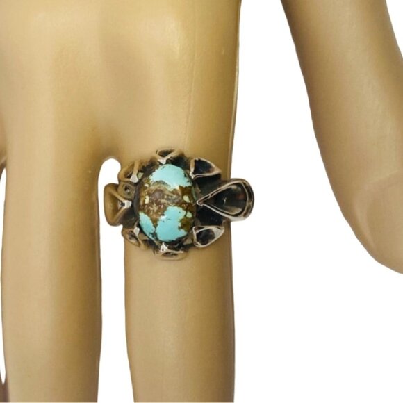 Vintage Navajo Turquoise Chocolate Brown Matrix Ring 925 Silver Size 8.5 - Picture 1 of 13